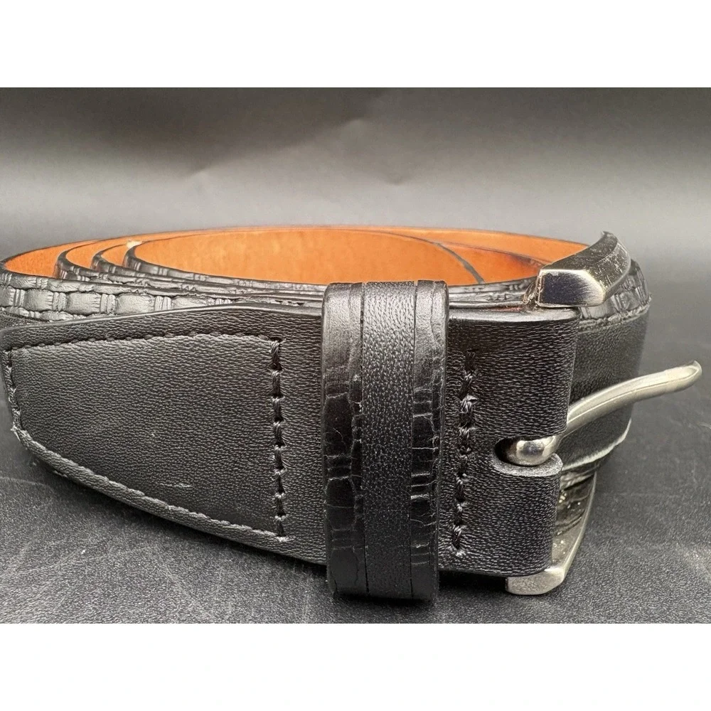 Trafalgar Men's Belt Cortina 36/90 Black Genuine Leather Silver Buckle GUC